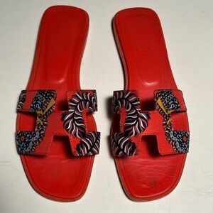 Hermes Red and Patterned Women's Sandals